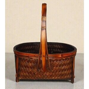 Vintage Japanese Ikebana Basket Hand Woven Bamboo w/ Handle Decor Storage Flower